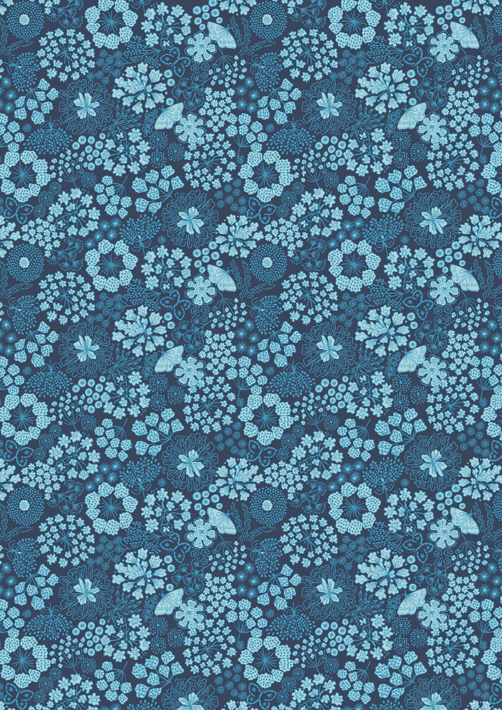 Jardin d’Hiver Flannel – Winter Butterfly Floral on Dark Blue by Lewis & Irene – F928B